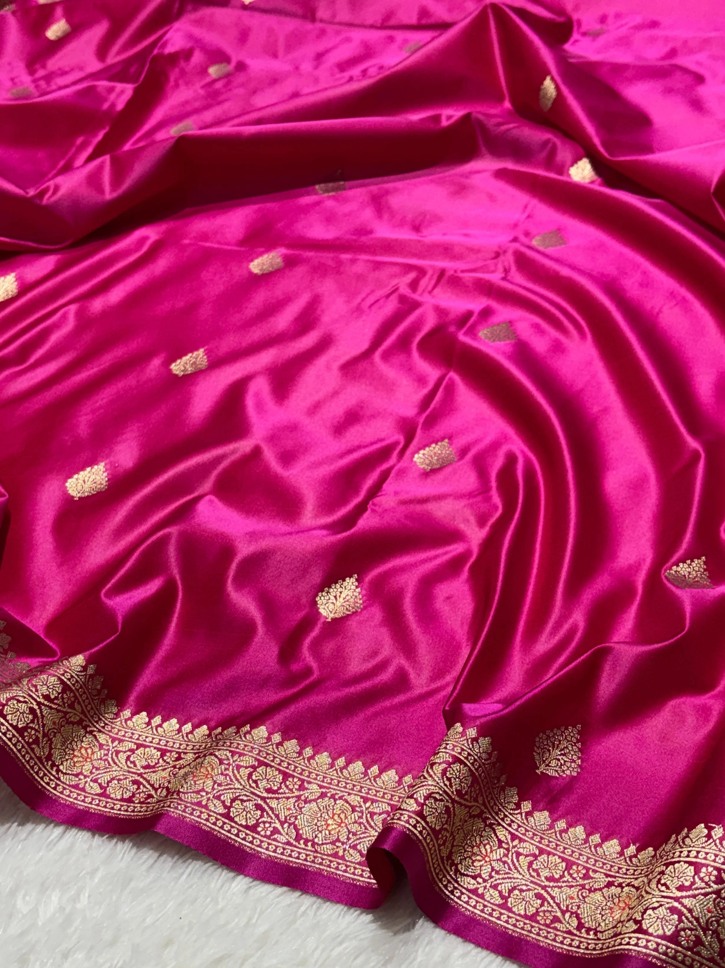 Royal Blue Satin Silk Banarasi Saree with Gold Zari Woven Border